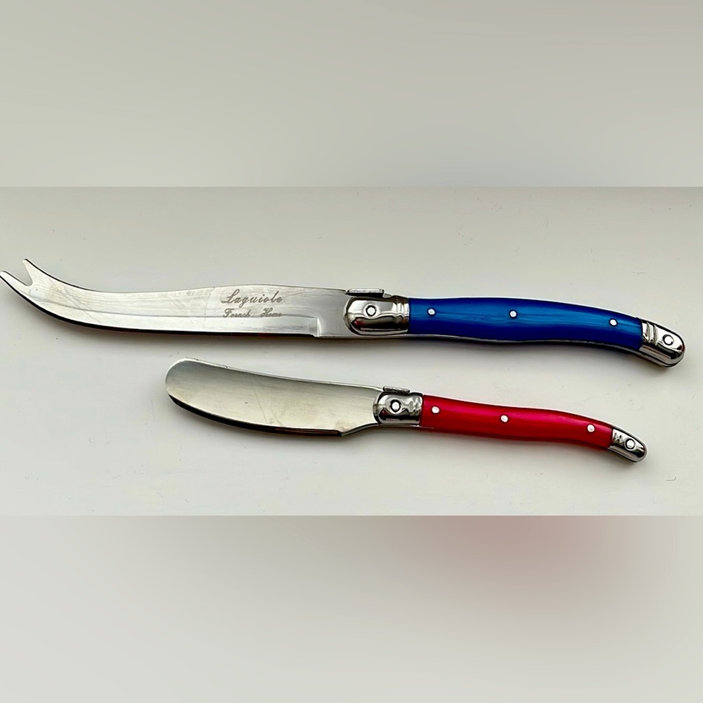 Laguiole Soft Cheese & Butter Spreader Knife Set riveted colorful handle VGUC